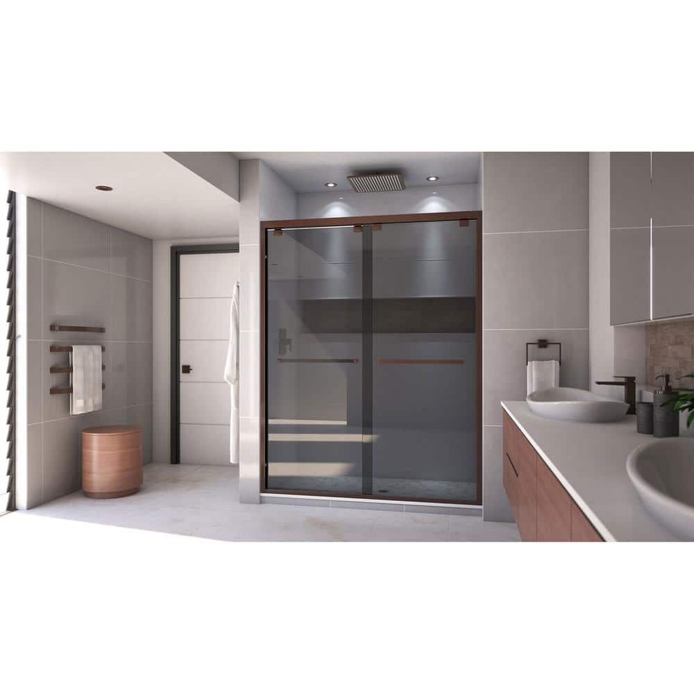 Encore 56-60" Oil Rubbed Bronze Semi-Frameless Sliding Shower Door with Smoke Gray Glass