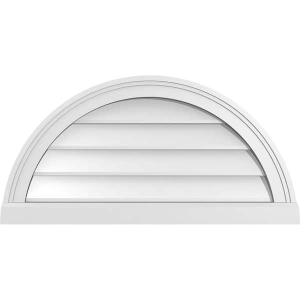 Ekena Millwork 28 in. x 14 in. Half Round Surface Mount PVC Gable Vent: Decorative with Brickmould Sill Frame