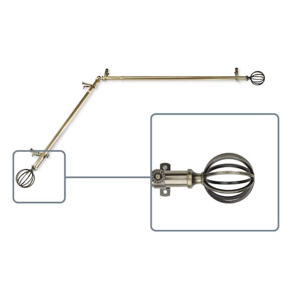 Unbranded 28 in. to 48 in. Adjustable 13/16 in. Corner Window Curtain Rod in Antique Brass with Leoni Finials