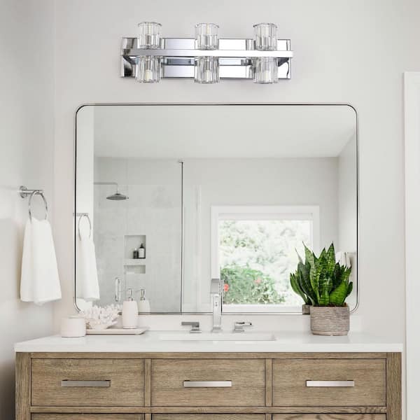 19.69 in. 6-Light Chrome Double-head Vanity Light with Crystal Glass Shade for Living Room Bathroom Hallway Stairs