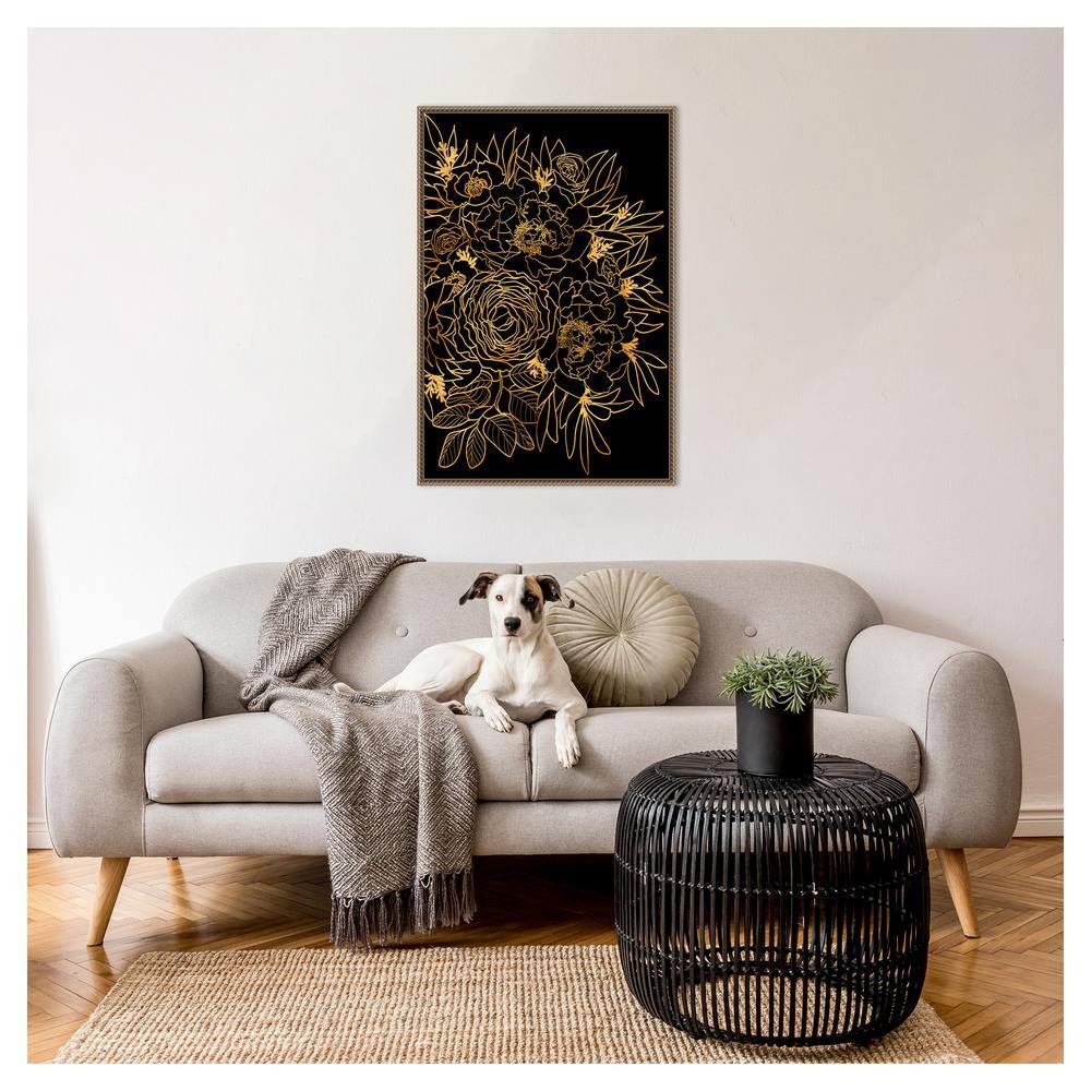 Gold and Black Beaded Framed Botanical Canvas Print