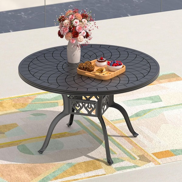 47.24 in. Black Round Cast Aluminum Outdoor Dining Table