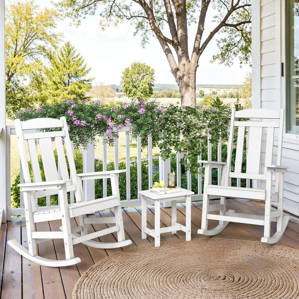 All Weather Resistant Recycled HIPS Plastic Porch Patio Outdoor Rocking Chair For Outdoor Indoor in White(Set of 2) price history on PriceWatchPro