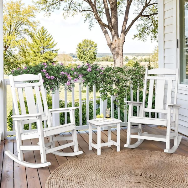 All Weather Resistant Recycled HIPS Plastic Porch Patio Outdoor Rocking Chair For Outdoor Indoor in White(Set of 2)