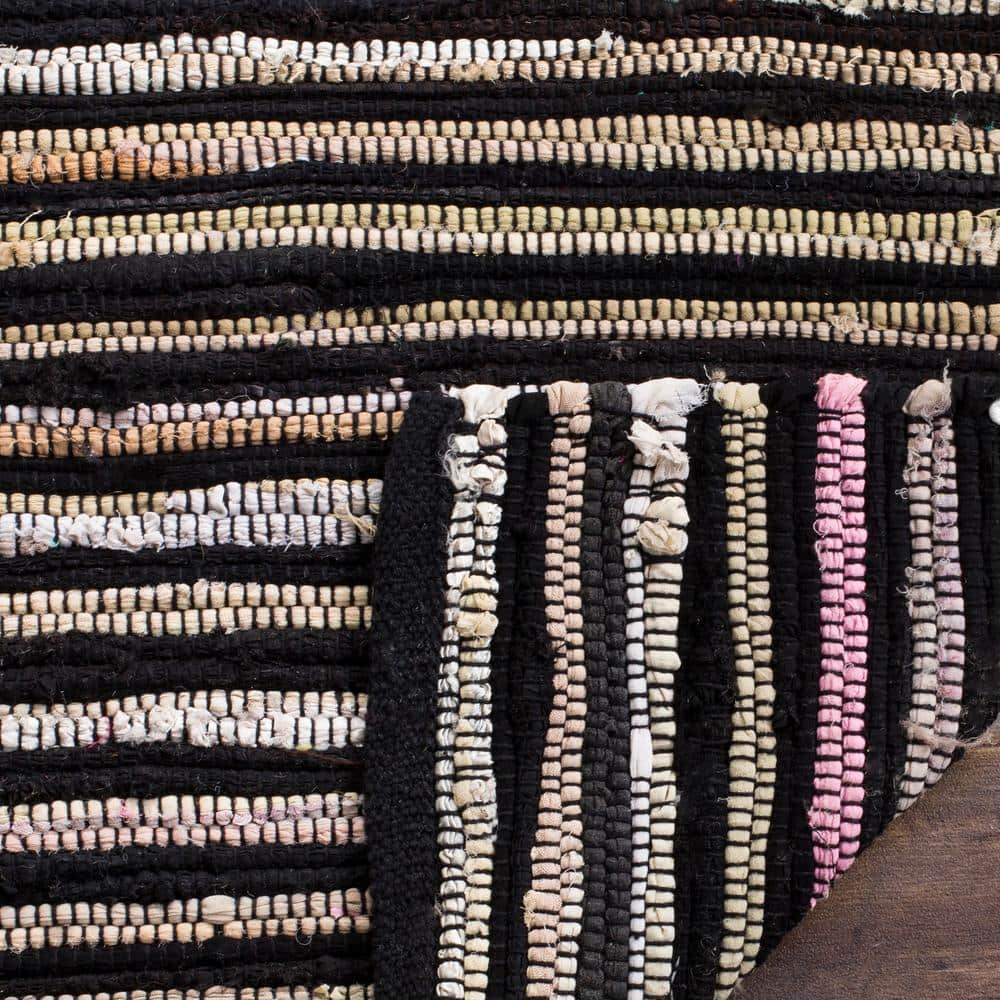 Black and Beige Striped Handwoven Wool Cotton Rug