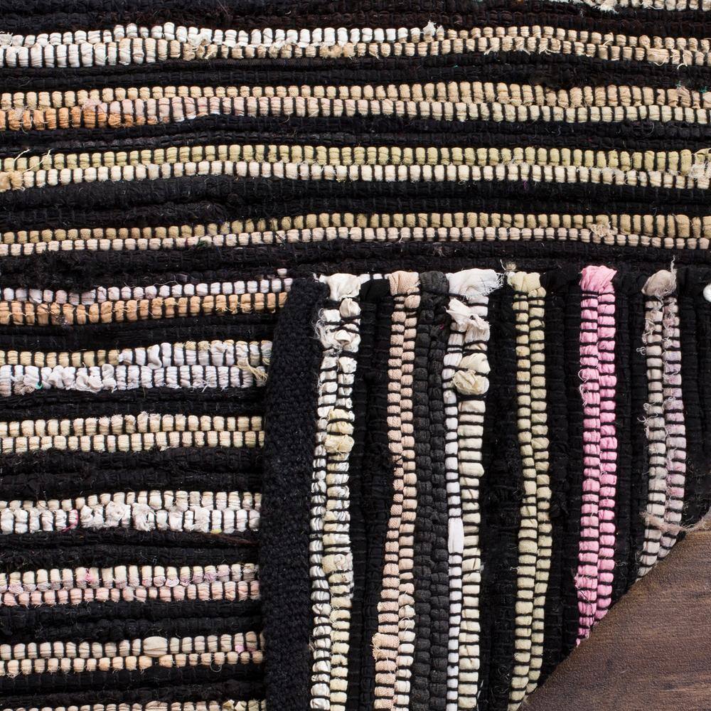 Handmade Black and Multicolor Wool Cotton Striped Runner Rug