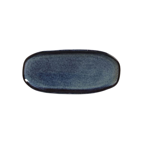 9.06 in. Denim Dark Blue Stoneware Shallow Oval Platter Organic (Set of 4)