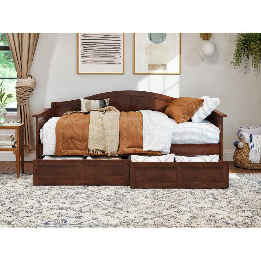 Acadia Walnut Twin Wood Daybed with 2 Storage Drawers