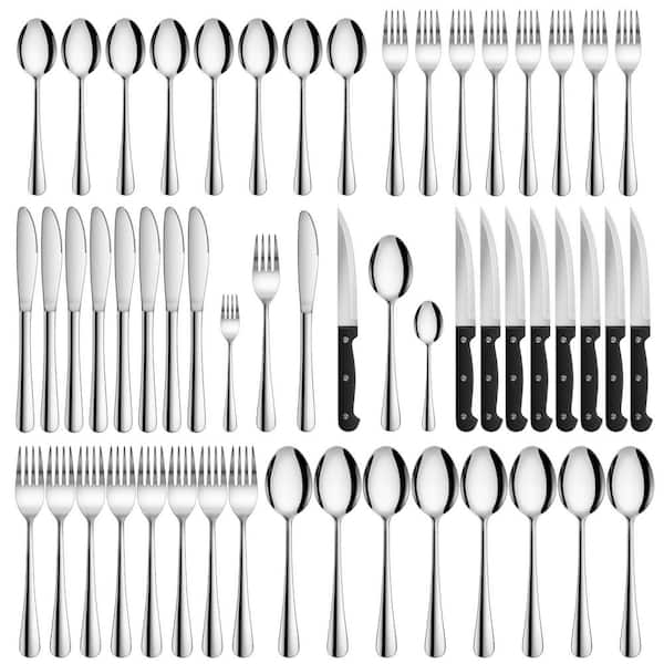Velaze 48-Piece Silver 18/8-Stainless Steel Flatware Set Service for 8-Silverware Set Cutlery Set with Knives Forks and Spoons