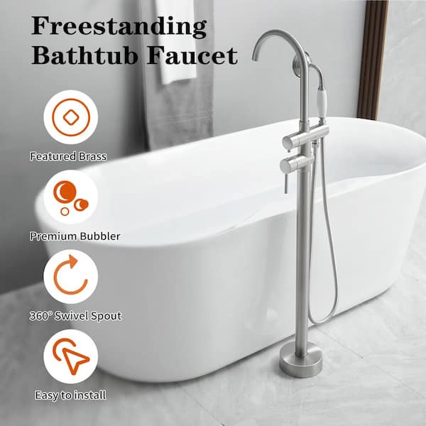 2-Handle Floor Mount Roman Tub Faucet with Hand Shower in Brushed Nickel
