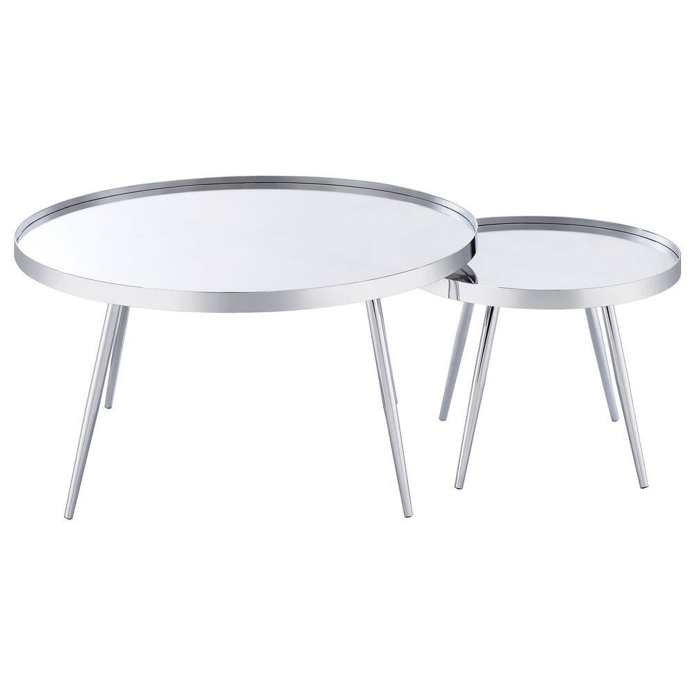 Kaelyn Round Chrome Metal Mirrored Nesting Coffee Table Set