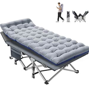Oversize Folding Camping Cot,XL Sleeping Cot With Mattress, Carry Bag, Gray Blue