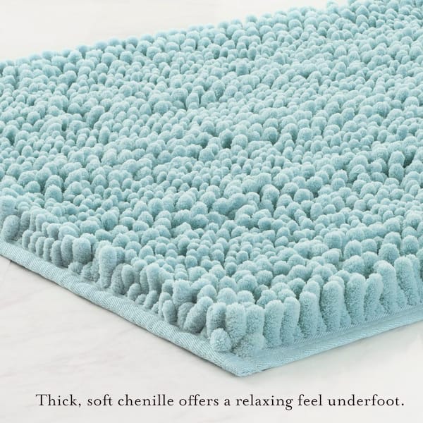 Laura Ashley Butter Chenille 20 in. x 34 in. Navy Blue Bath Mat LAB015384 -  The Home Depot