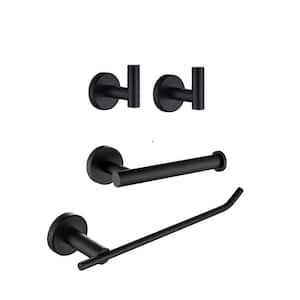 Wall Mounted 4 -Piece Bath Hardware Set with Hand Towel Holder Toilet Paper Holder Towel Hooks in Matte Black