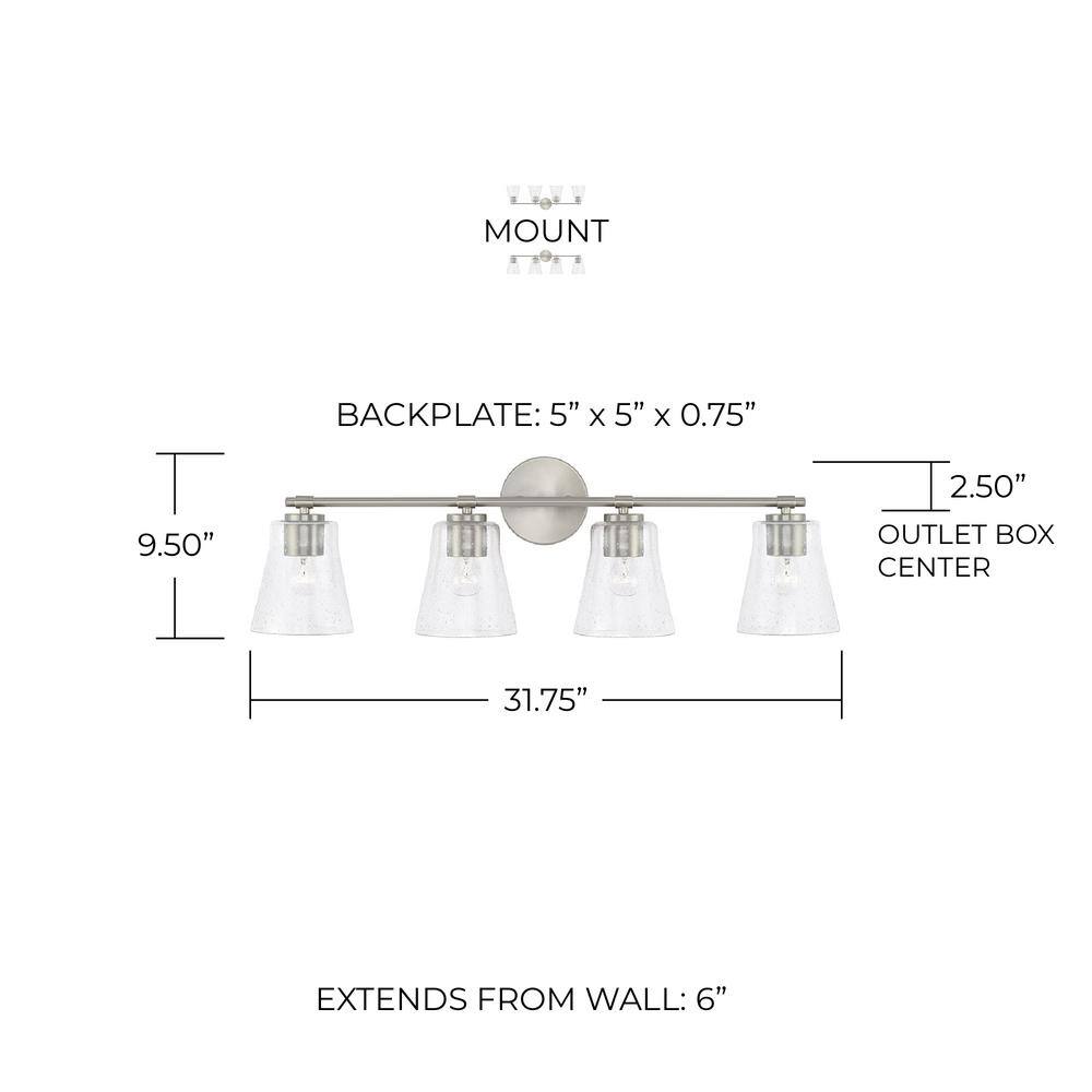 Brushed Nickel 4-Light Vanity Fixture with Clear Seeded Glass