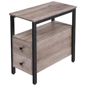 23.6 in. W Greige and Black Rectangle Wood End Table with 2-Drawers