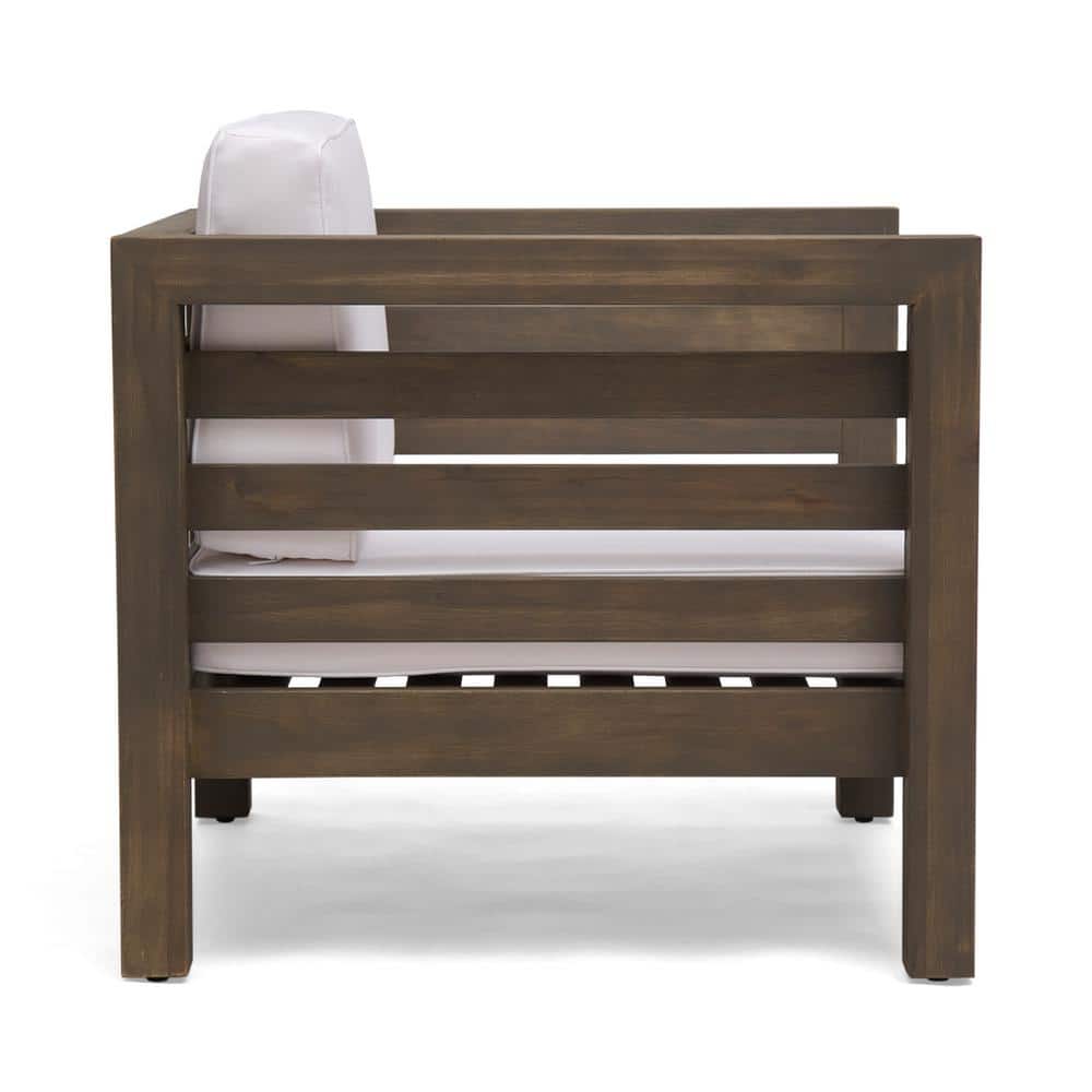 Mid-Century Modern Acacia Wood Lounge Chair with Gray and White Cushions