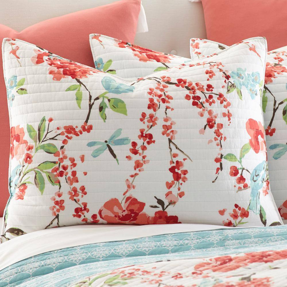 Simone Floral Full Cotton Reversible Quilt Set in Blue