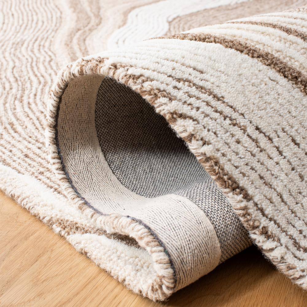 Ivory and Beige Abstract Handmade Wool and Silk Rug