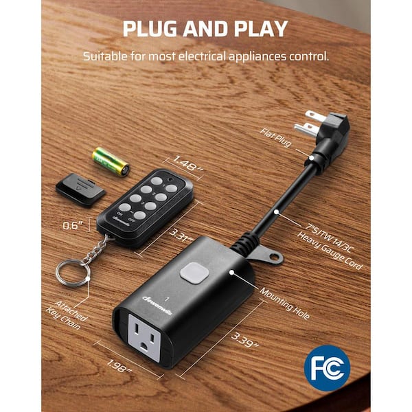 15 Amp Outdoor Wireless Remote Control Outlet and Switch, 1 Remote 3 Outlets
