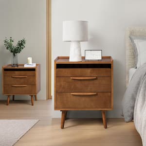 Kate Acorn Mid-century Style 3-Drawer 24 in. W Nightstand with Solid Wood Legs Set of 2