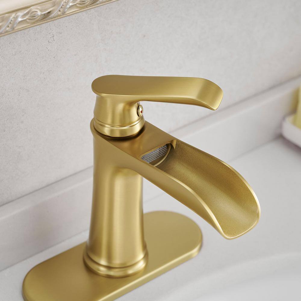 Brushed Gold Brass Single Handle Waterfall Bathroom Faucet
