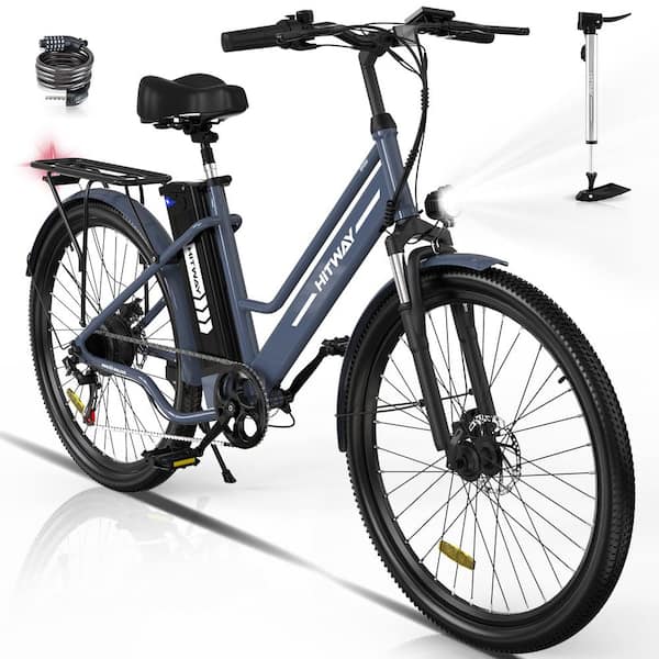 HITWAY 26 in. Tire City Commuter Electric Bike for Adults with 500-Watt/36-Volt/15Ah Removable Battery Mountain Ebike BK8M BLUE