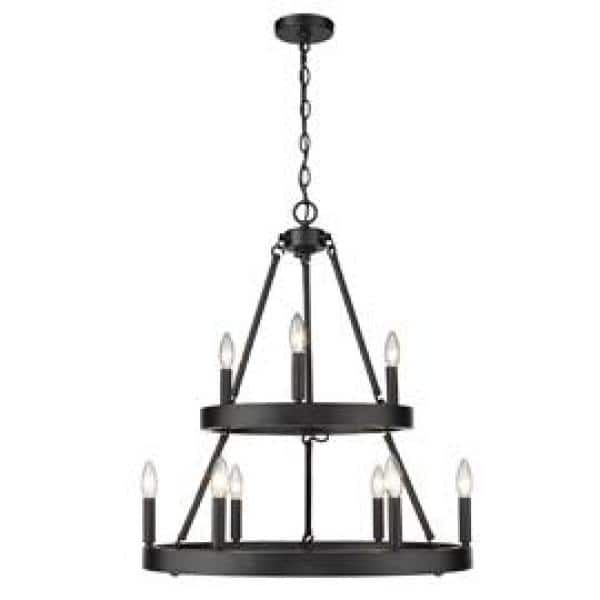 Matte Black 2-Tier 9-Light Transitional Chandelier