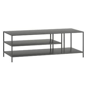 Cortland 48 in. Gunmetal Gray Rectangle Metal Top Coffee Table With Shelf