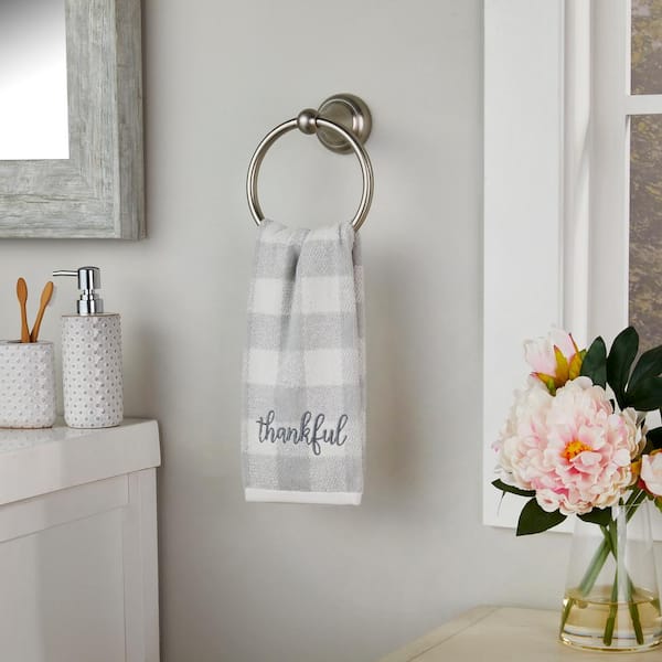 Thankful Plaid 100% Cotton 2-Pack Gray Hand Towel