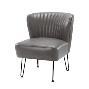 Christiano Modern Grey Faux Leather Comfy Armless Side Chair with Thick Cushions and Metal Legs