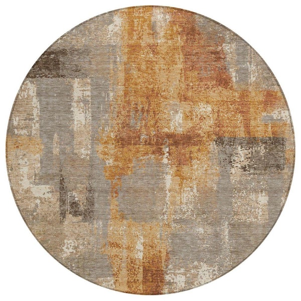 Chantille Machine Washable Indoor/Outdoor Abstract ACN2655 Taupe 8 ft. x 8 ft. Round Rug