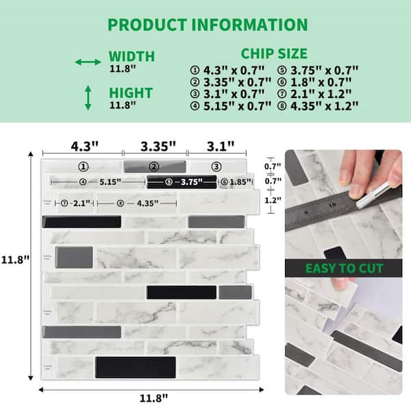 Long King Peel and Stick Tile Backsplash for Kitchen in Marble Design Sheets - 1