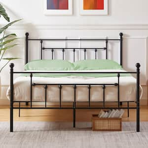 60 in. W Black Queen Size Bed Frame, Heavy Duty Metal Platform, Premium Steel Slat With Headboard and Footboard