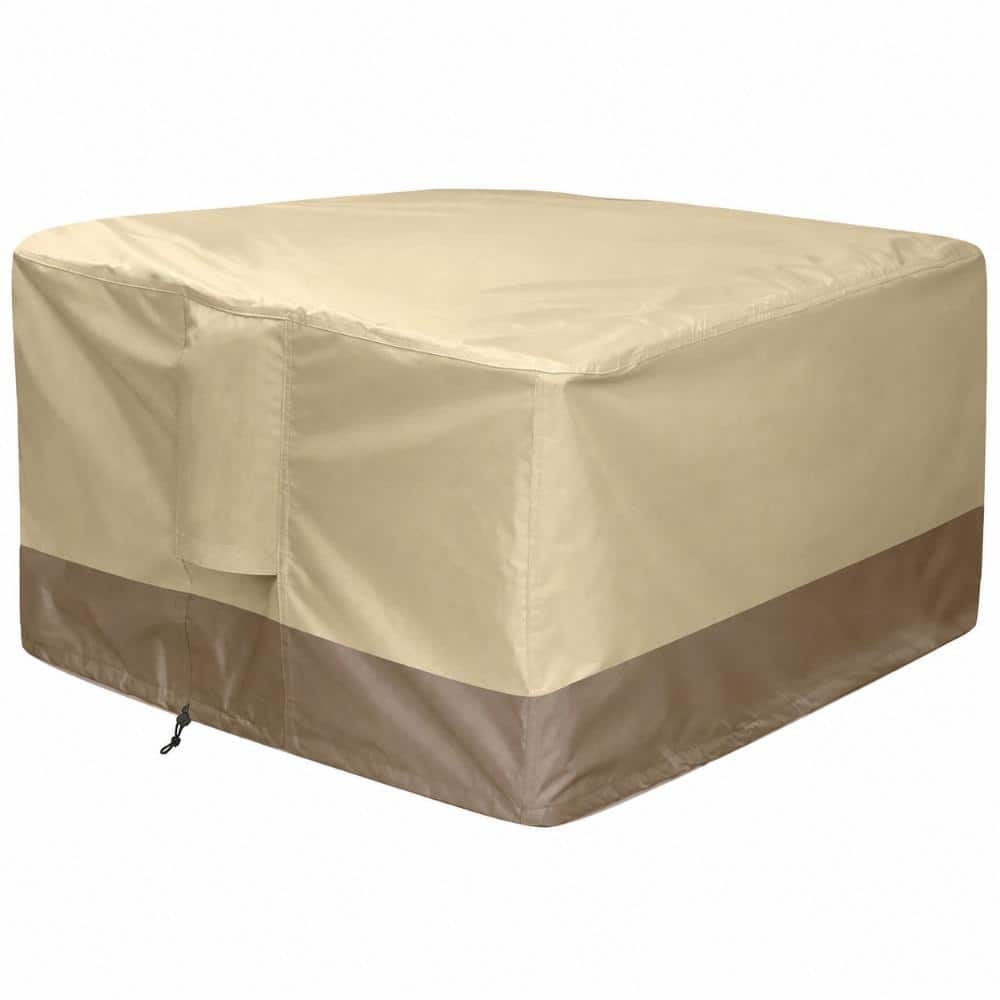 Square 36 in x 36 in x 24 in Beige 600D Polyester Fire Pit Table Cover with PVC Coating and Air Vents