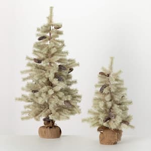 38 " & 24" Artificial Cream Pine Frosted Christmas Tree Set of 2