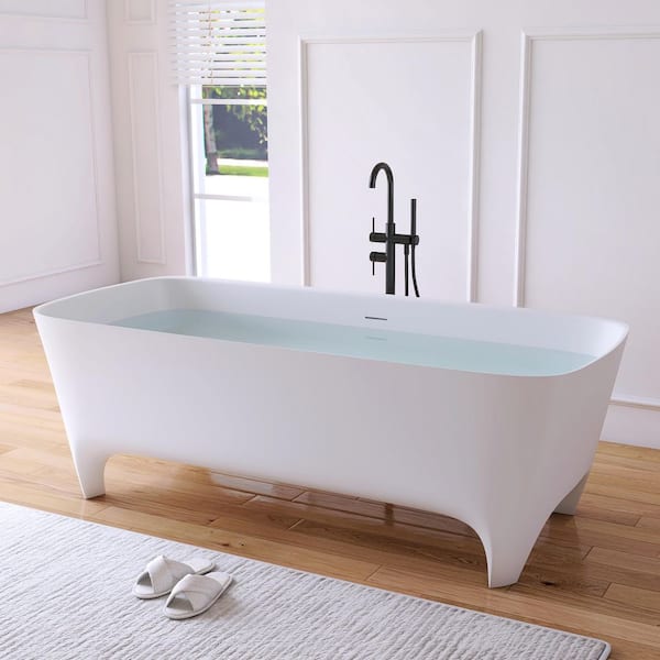 71 in. x 31.5 in. Stone Resin Solid Surface Flatbottom Freestanding Soaking Bathtub in White