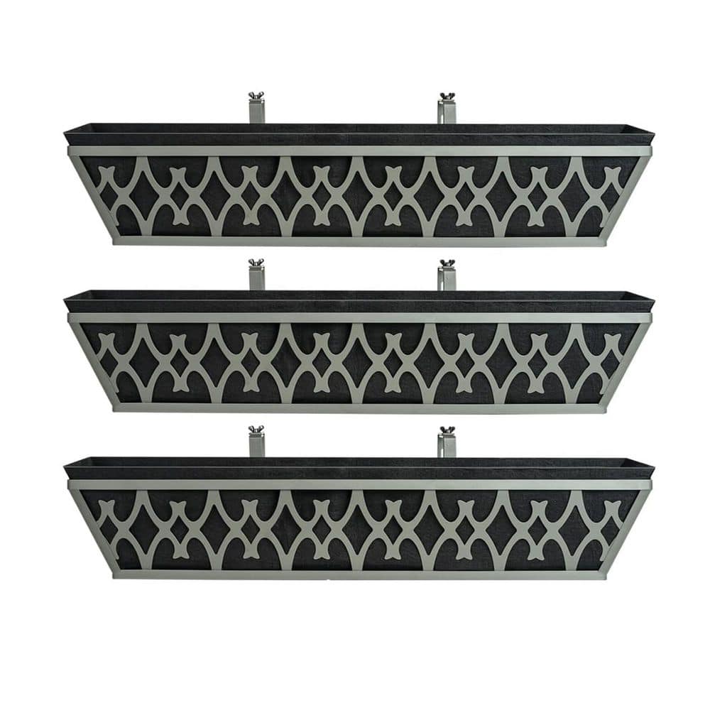 Fabric 4 Pack Outdoor Rectangular Railing Planter Boxes with Adjustable ...