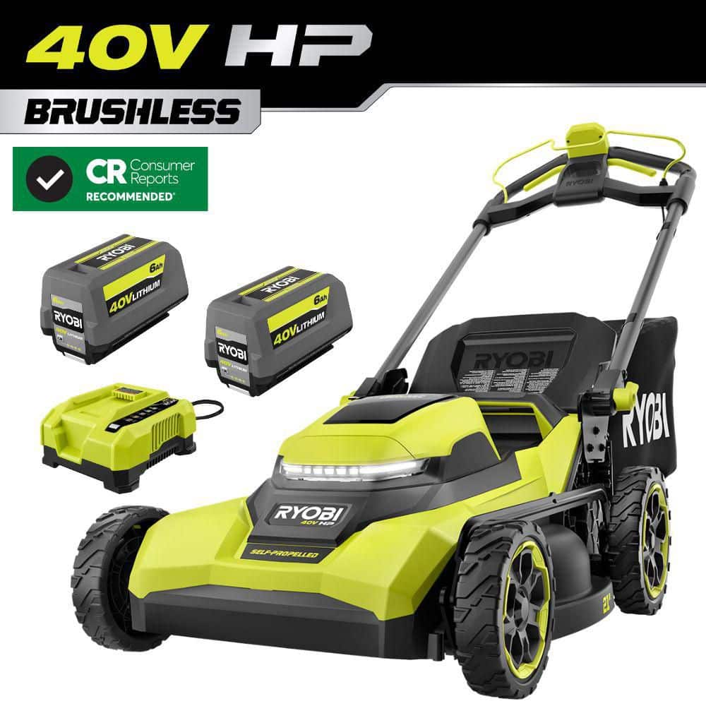 RYOBI 40V HP Brushless 21 in. Cordless Battery Walk Behind Self-Propelled Lawn Mower with (2) 6.0 Ah Batteries and Charger RY40HPLM01K2 - The Home Depot