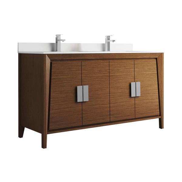 FINE FIXTURES Imperial 60 in. W x 20 in. D x 33.5 in. H Bathroom Vanity in Wheat with White Quartz Top