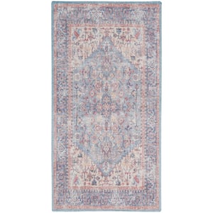 57 Grand Machine Washable Blue/Multi 2 ft. x 4 ft. Bordered Traditional Kitchen Rug