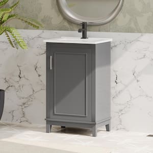 20 in. W Wood Modern Small Bathroom Vanity Cabinet in Gray with Ceramic Basin