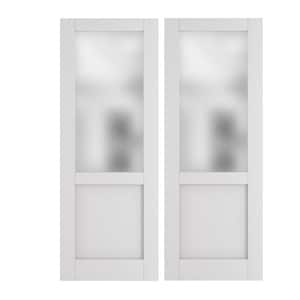64 in. x 80 in. (Double 32 in. ) MDF 1/2-Lite Frosted Glass Solid Core White Primed, Standard Interior Door.