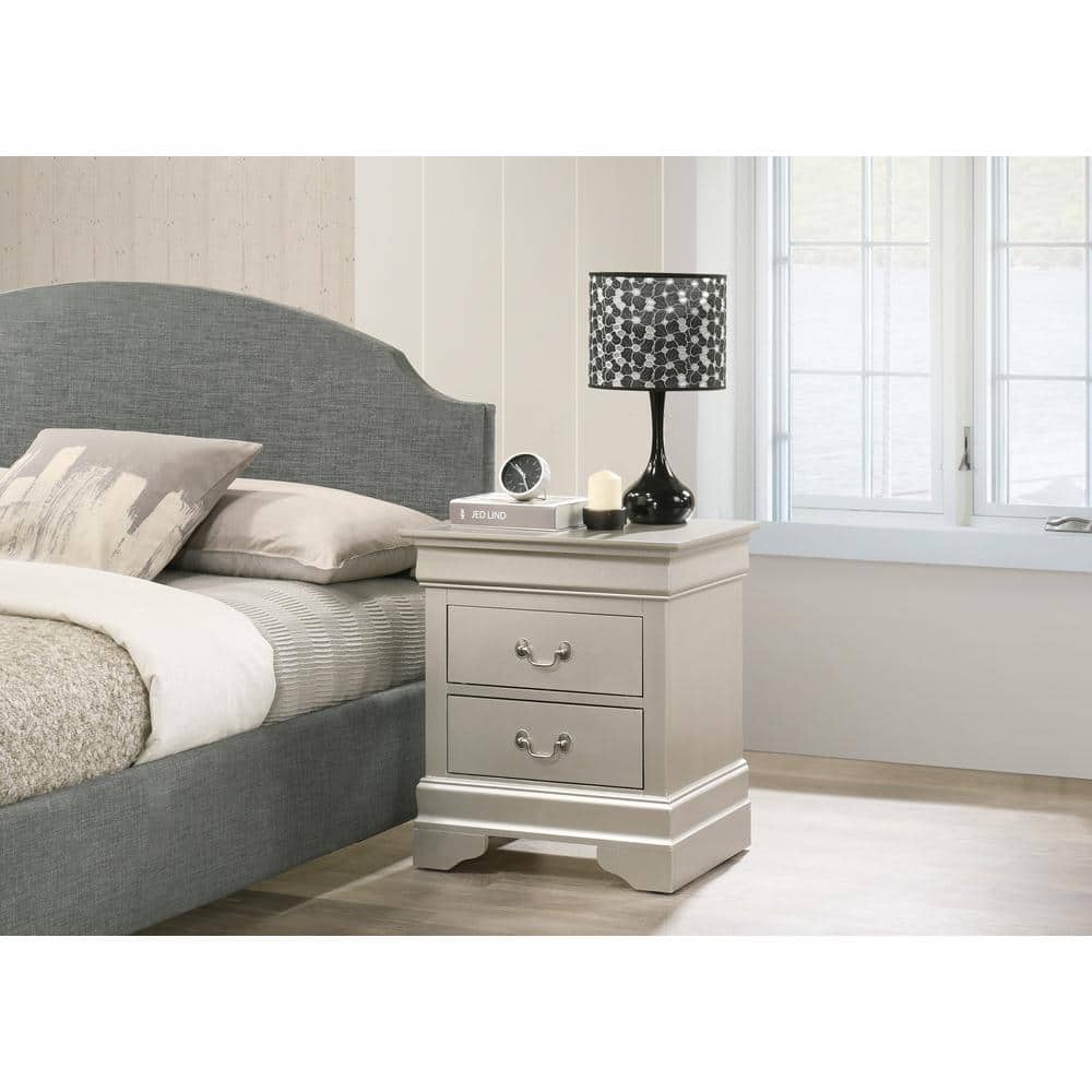 Louis Philippe 2-Drawer Silver Champagne Nightstand (24 in. H X 21 in. W X 