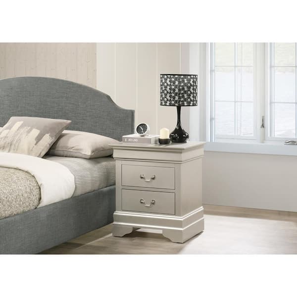 AndMakers Louis Philippe 2-Drawer Silver Champagne Nightstand (24 in. H X 21 in. W X 16 in. D)
