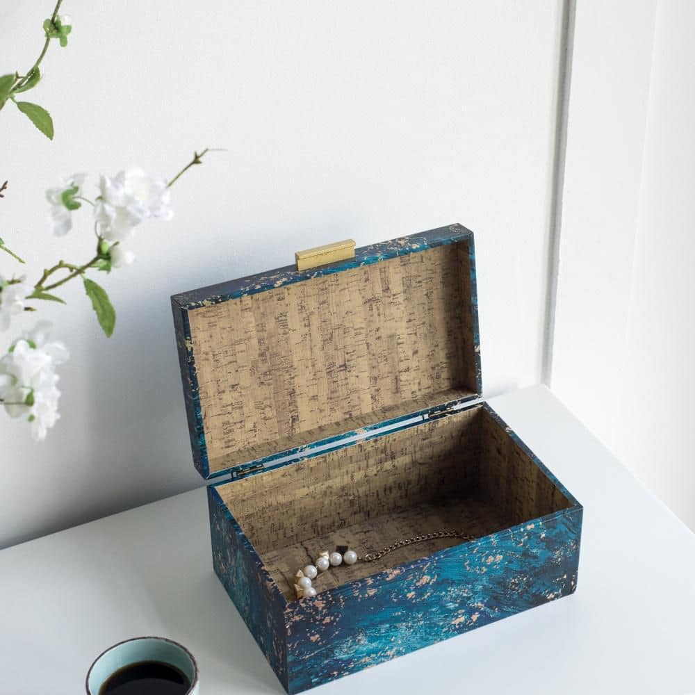 Set of 3 Rustic Blue Rectangular Wooden Decorative Boxes