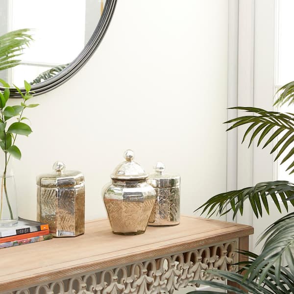 Litton Lane Silver Glass Decorative Jars (Set of 3)