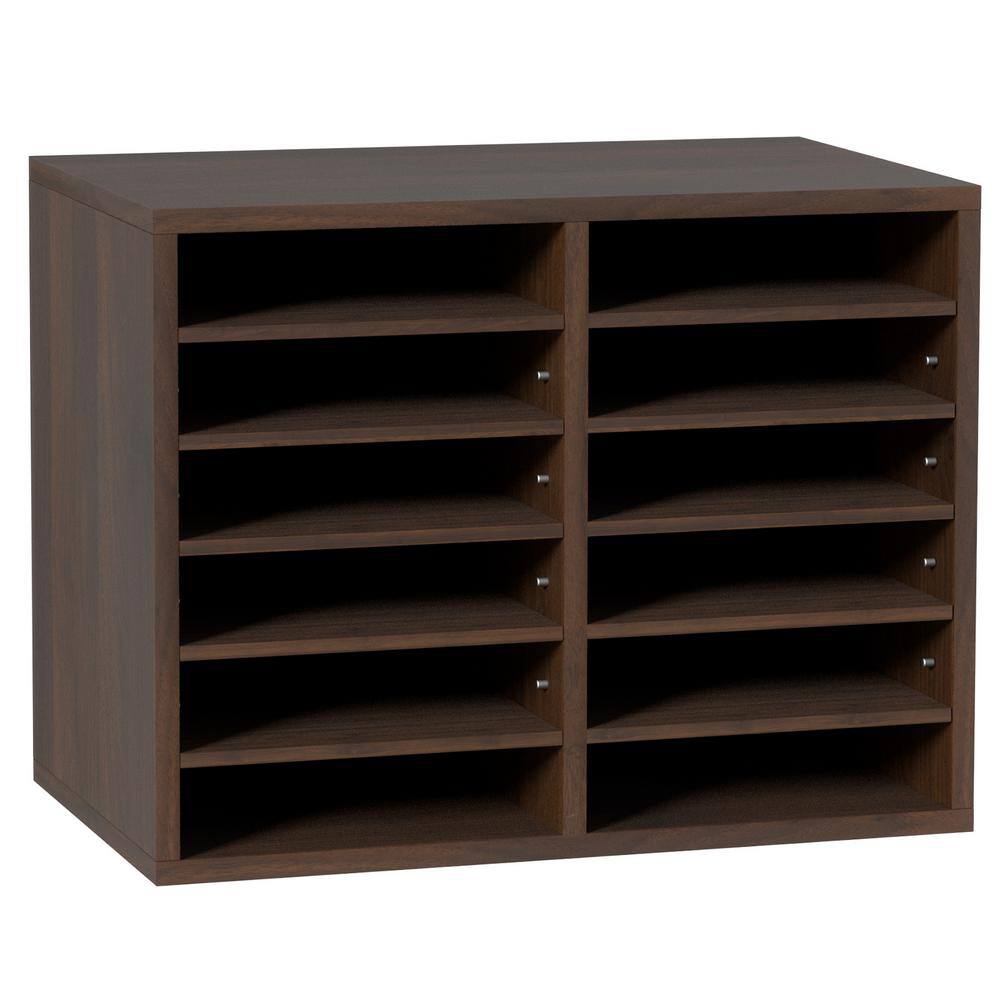 Rustic Brown 12-Compartment Wooden Desk Literature Organizer