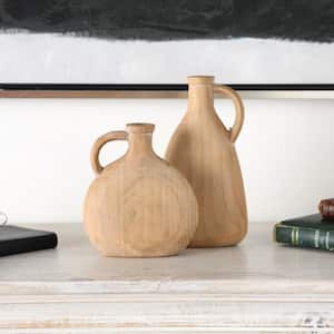 Brown Slim Jug Inspired Wood Decorative Vase (Set of 2)