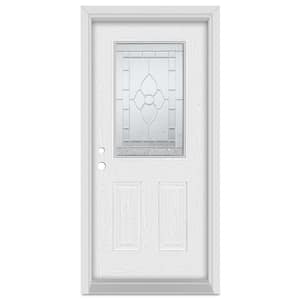 36 in. x 80 in. Traditional Right-Hand Zinc Finished Fiberglass Oak Woodgrain Prehung Front Door